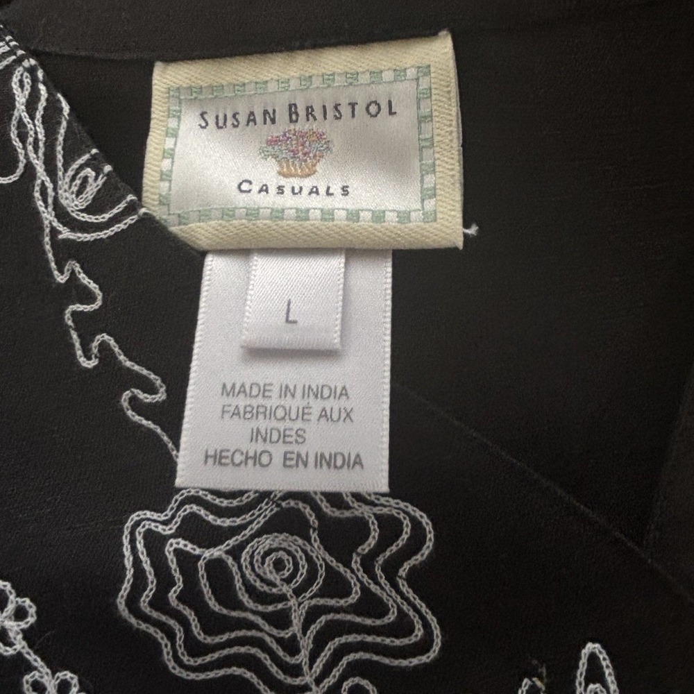 VTG Susan Bristol Casuals Sleeveless Button Up Vest Floral Embroidery Womens L - Picture 8 of 8